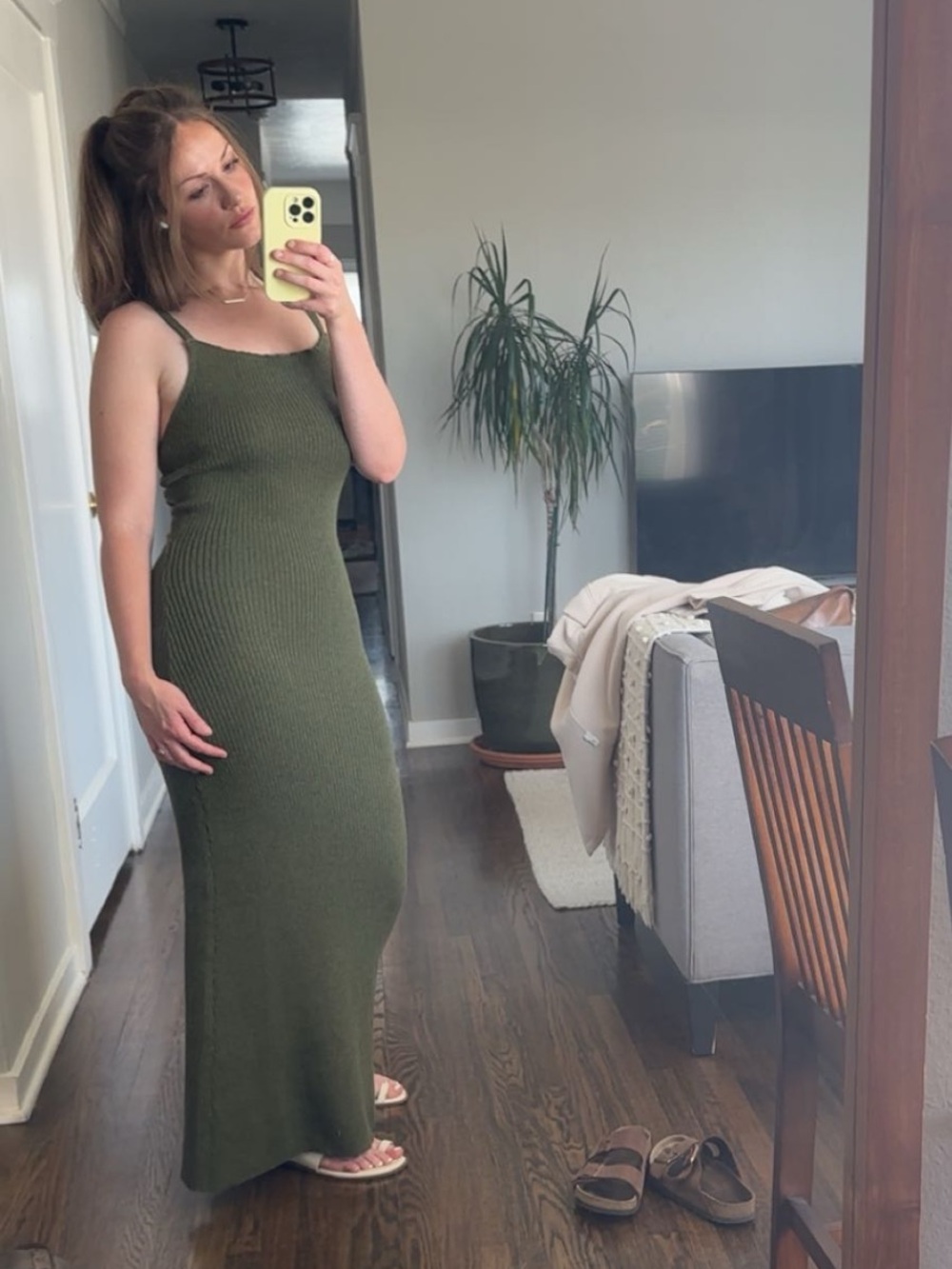 Women’s Olive Green Ribbed Maxi Dress - Sleeveless